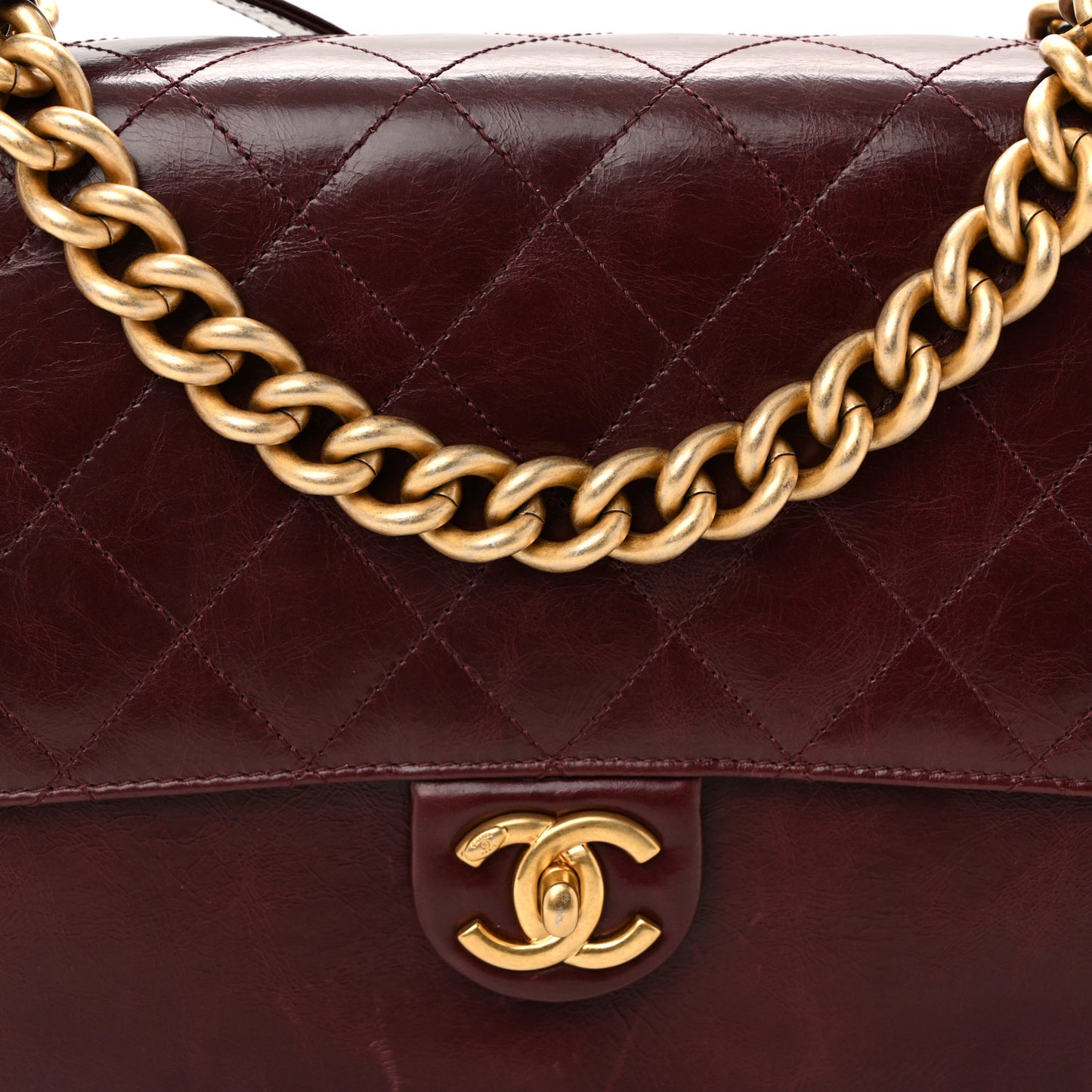 Calfskin Quilted Straight Lined Flap Burgundy