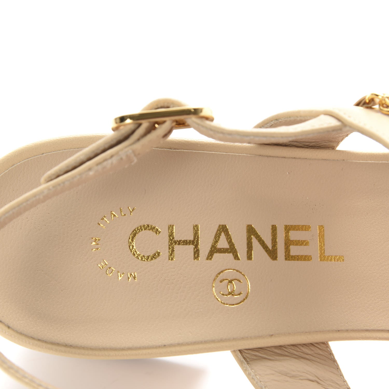 Chanel Lambskin Chain Clover Sandals 38.5 Beige 6 of 10