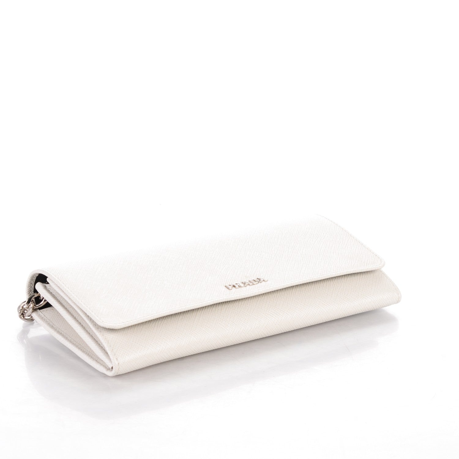 Prada Saffiano Bi-Color Chain Wallet Talco Nero Black 4 of 6