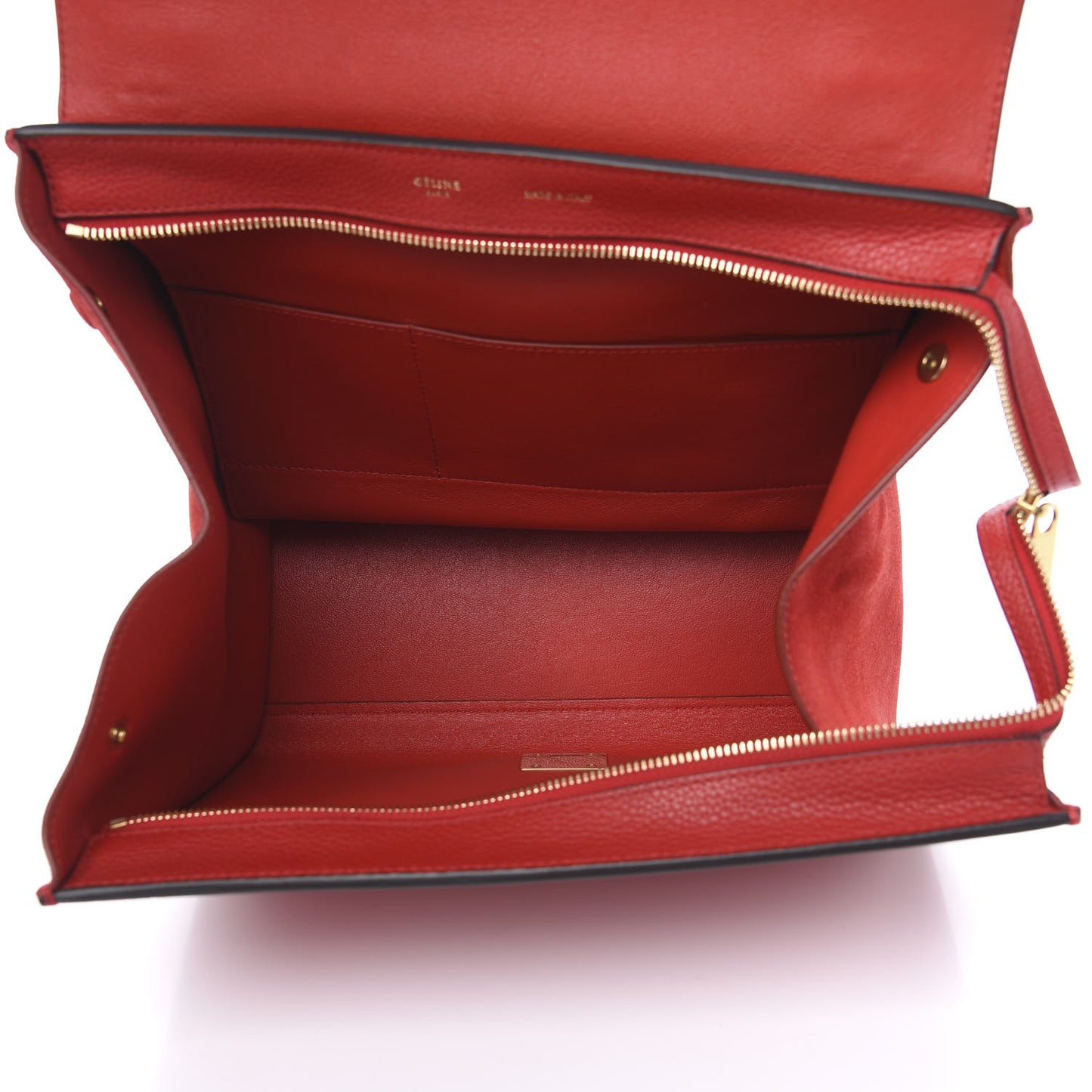 Drummed Calfskin Suede Medium Trapeze Vermillion