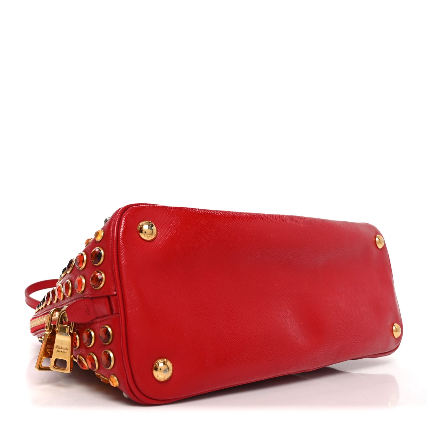 Saffiano Vernice Crystal Pyramid Bag Rosso