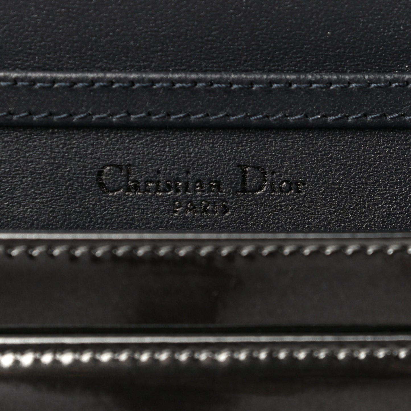 Metallic Patent Micro-Cannage Diorama Wallet on Chain Pouch Onyx Black