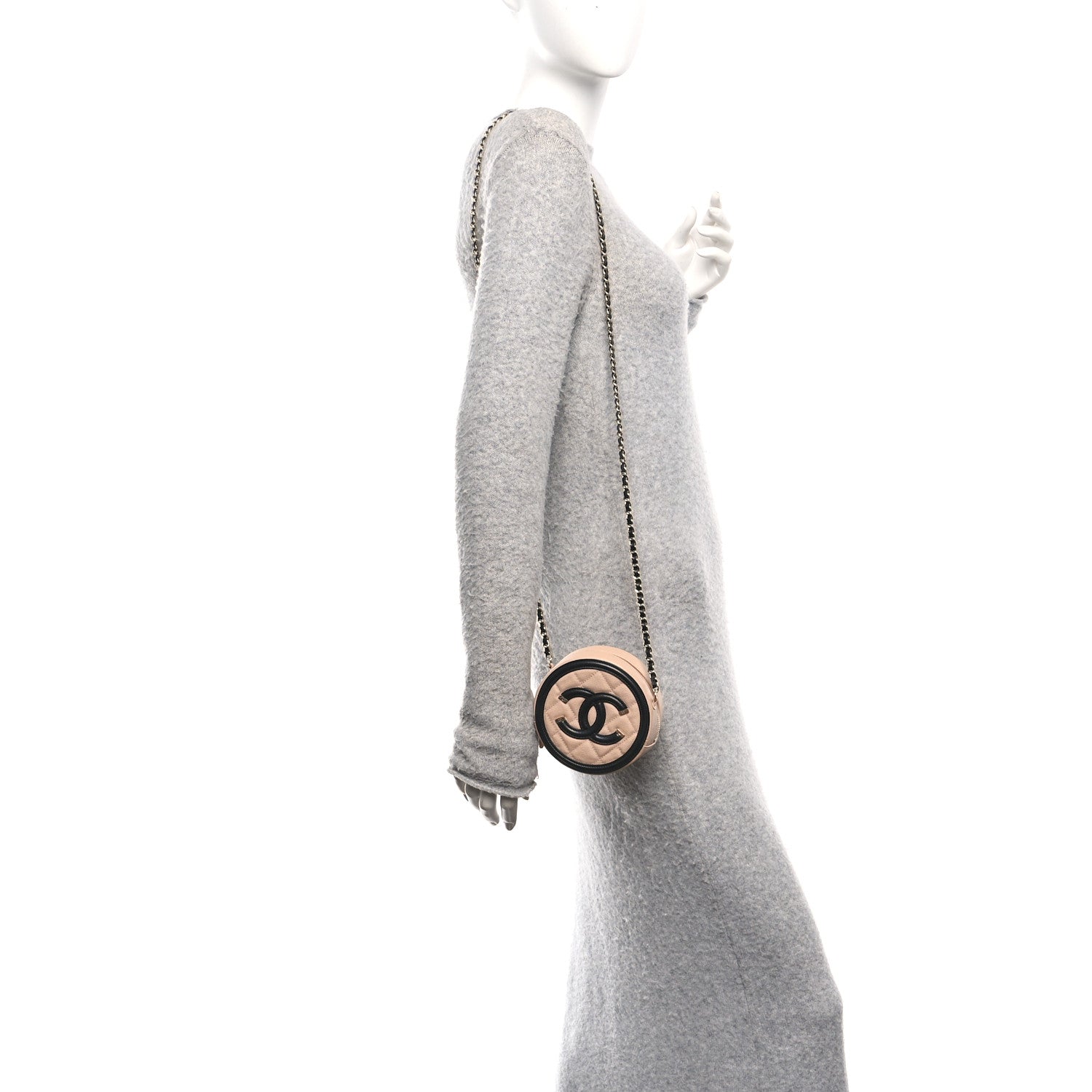 Chanel Caviar Quilted Round Filigree Crossbody Beige Black 2 of 10