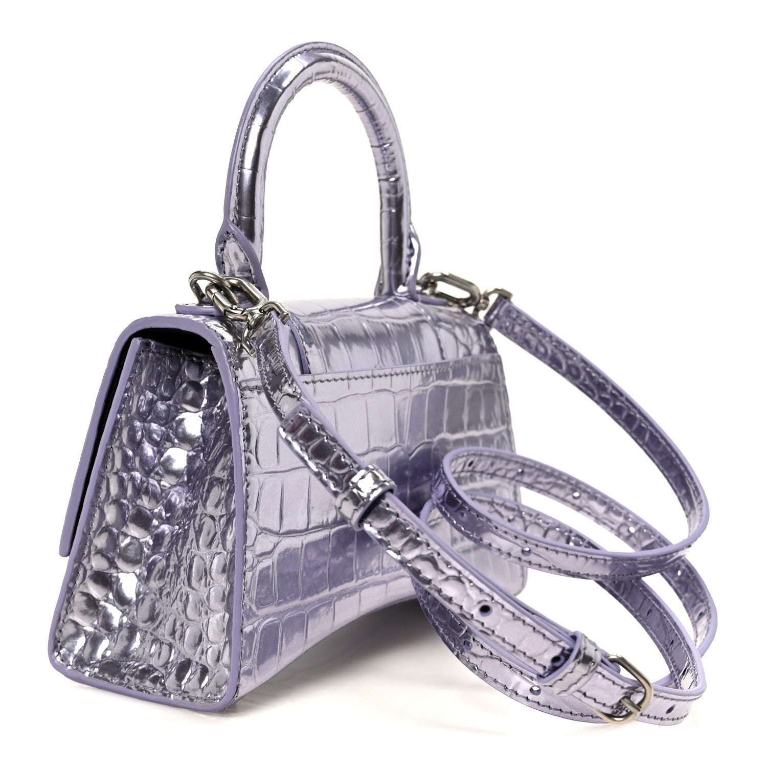 Balenciaga Metallic Calfskin Crocodile Embossed Hourglass Top Handle Bag XS Lilac 3 of 11