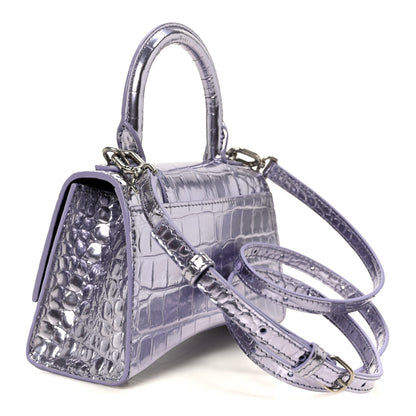 Balenciaga Metallic Calfskin Crocodile Embossed Hourglass Top Handle Bag XS Lilac 3 of 11