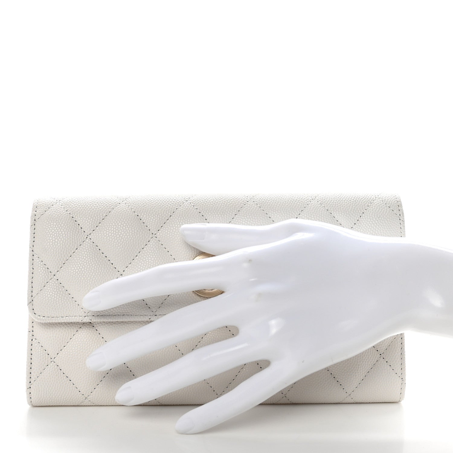 Chanel Caviar Quilted Striated CC Large Gusset Flap Wallet White 2 of 10