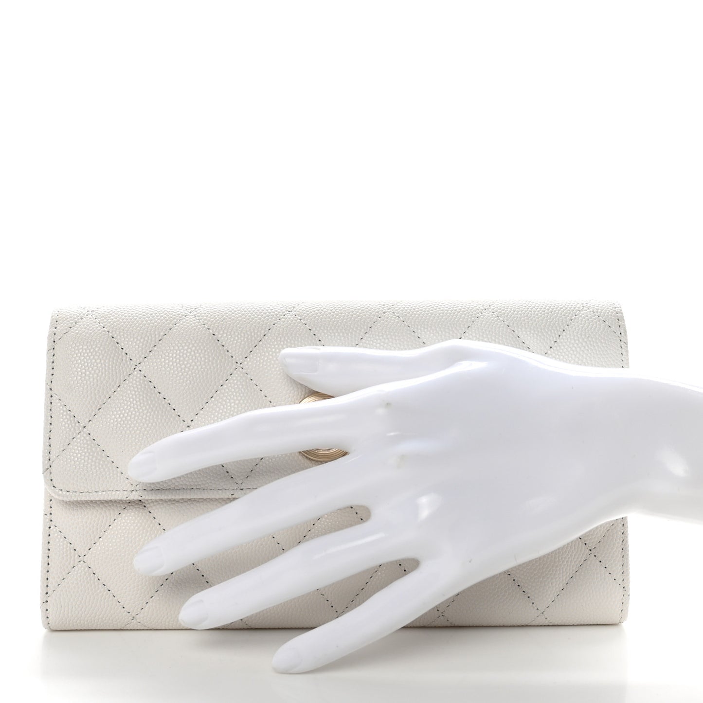 Caviar Quilted Striated CC Large Gusset Flap Wallet White