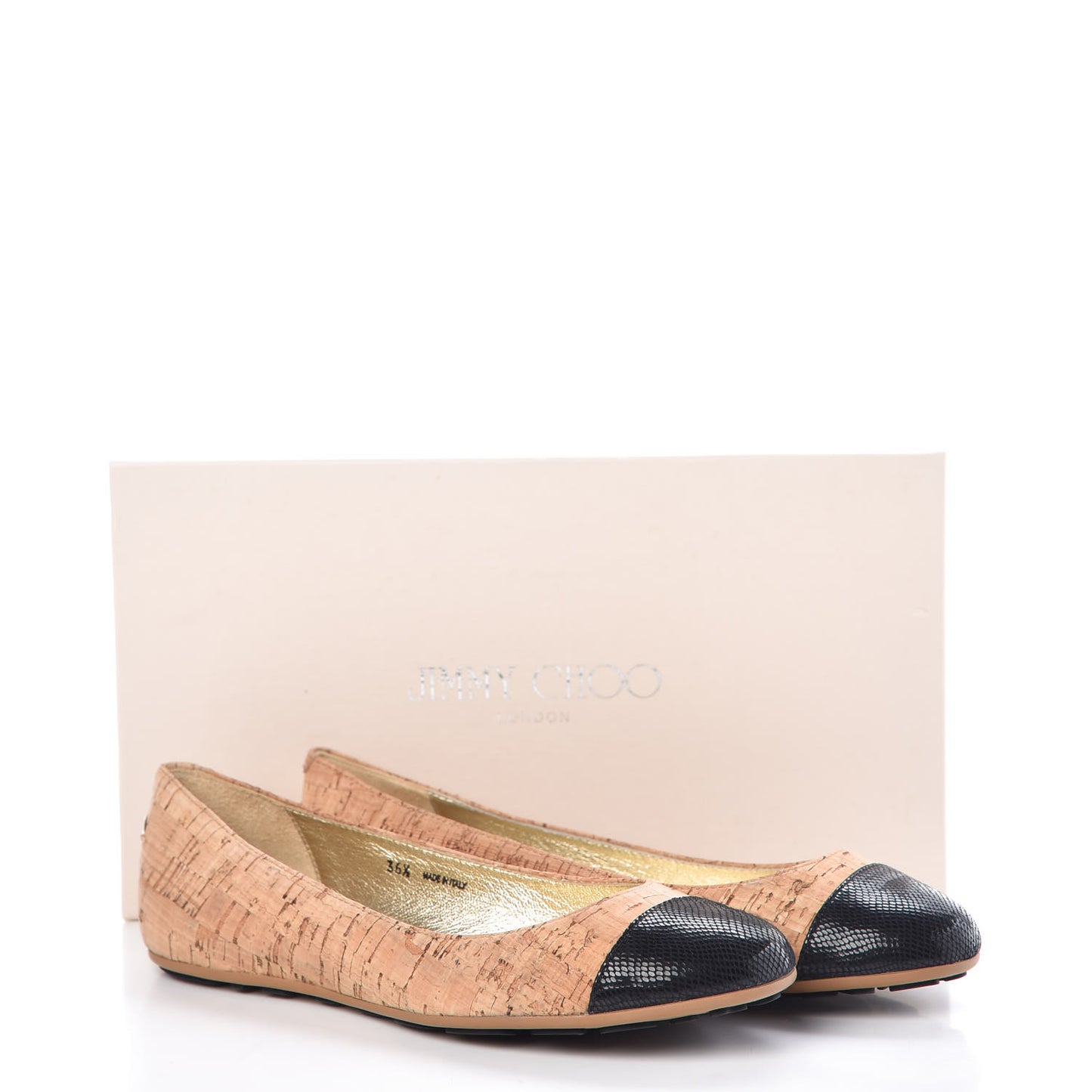 Cork Embossed Cap Toe Whirl Ballet Flats 36.5 Natural Black