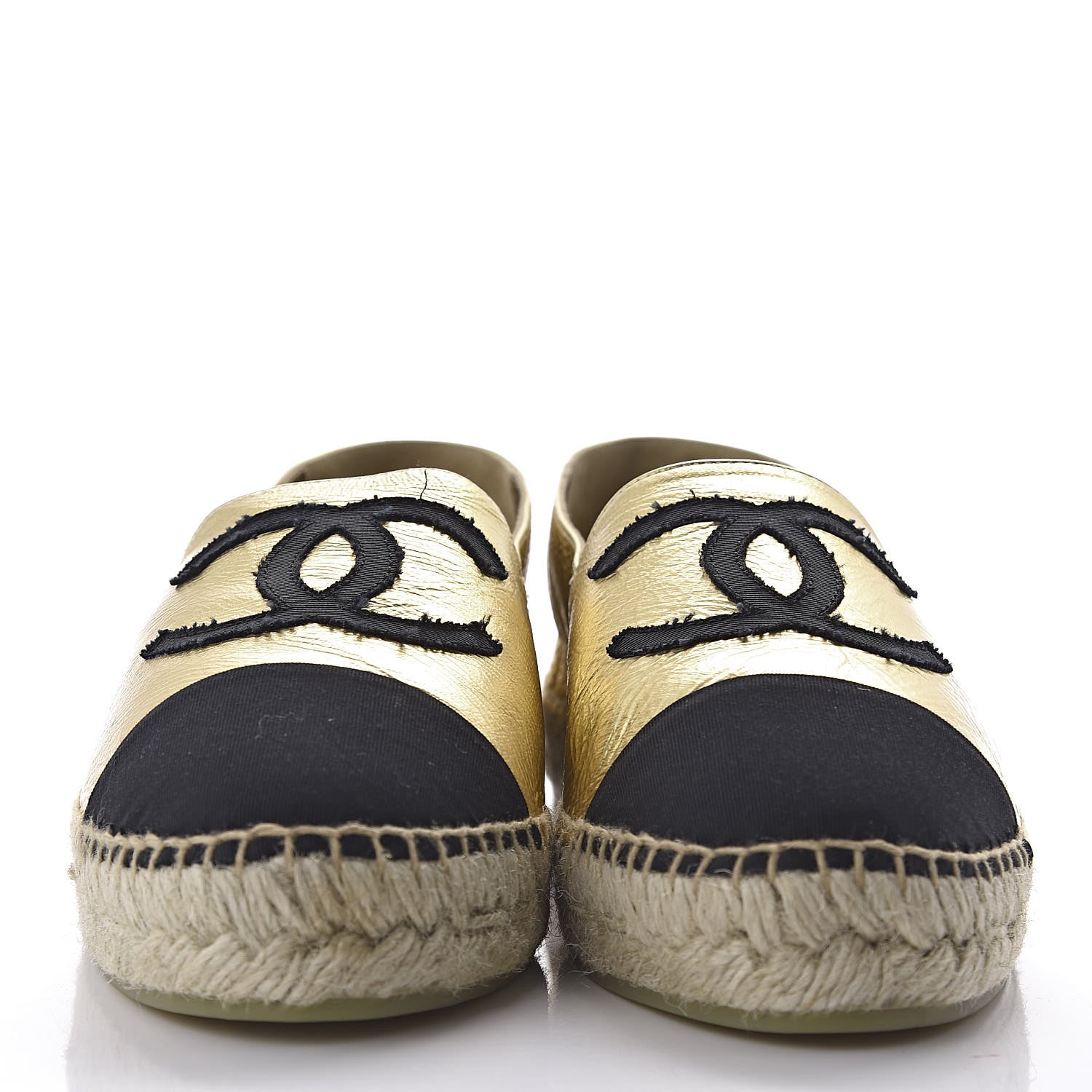 Chanel Metallic Lambskin Grosgrain CC Espadrilles 39 Gold Black 2 of 10