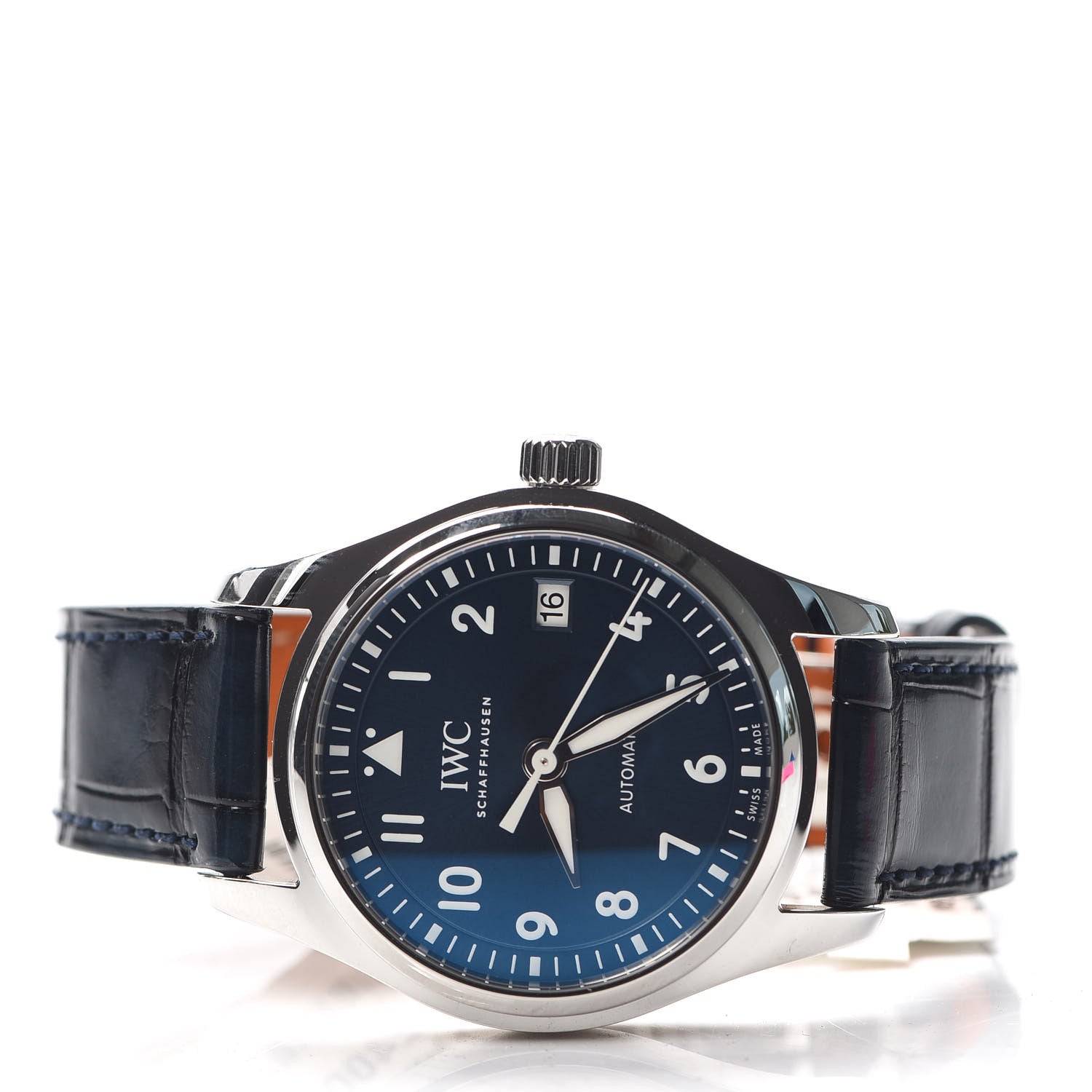 IWC Stainless Steel Alligator 36mm Pilot Automatic Watch Blue IW324008 2 of 8