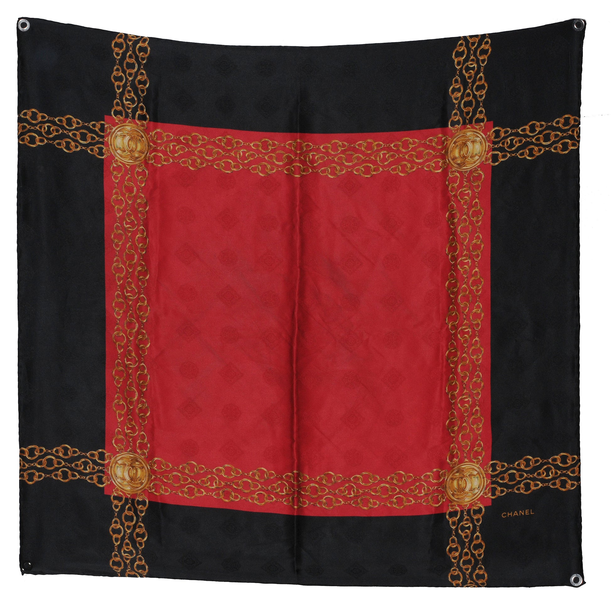Chanel Silk CC Chain Scarf Black Red Gold 2 of 6
