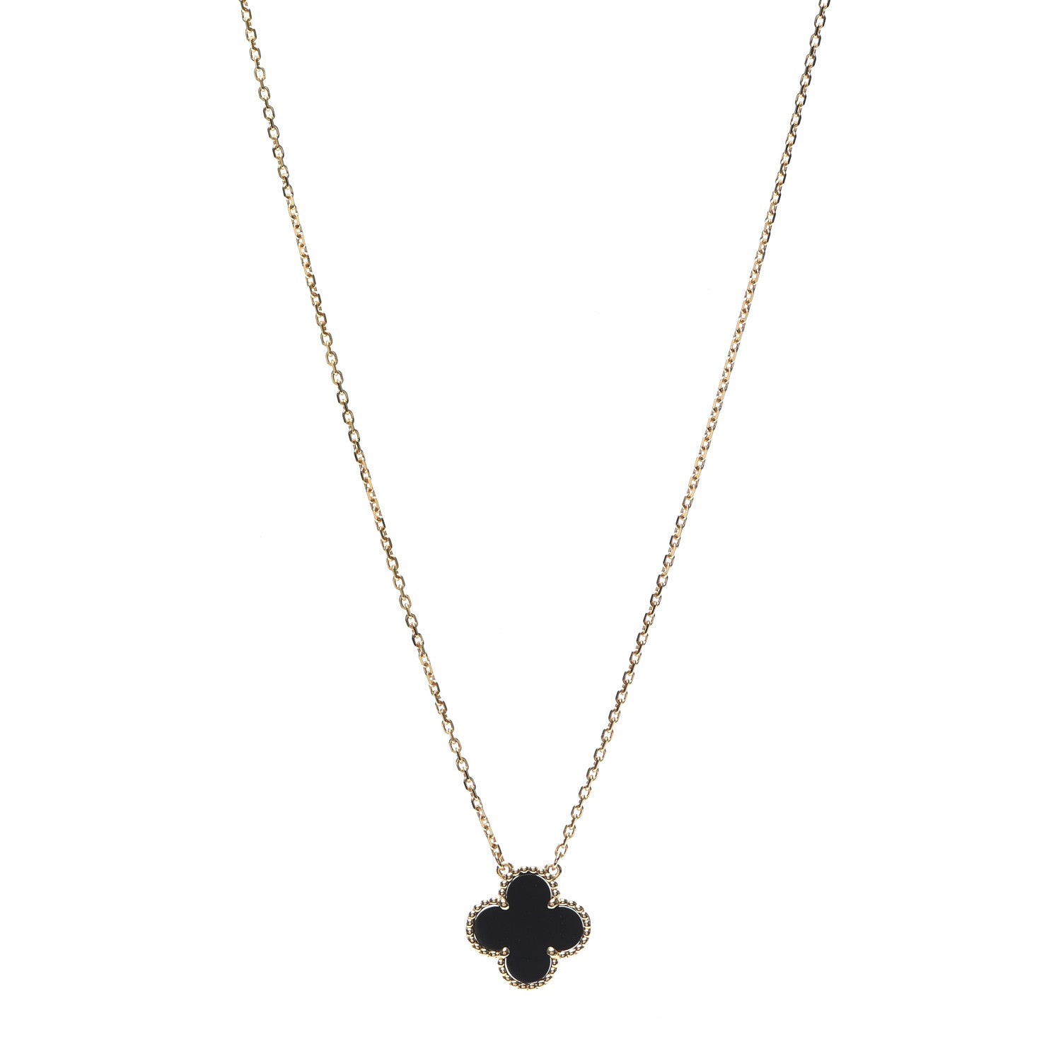 Van Cleef & Arpels 18K Yellow Gold Black Onyx Vintage Alhambra Pendant Necklace 1 of 6