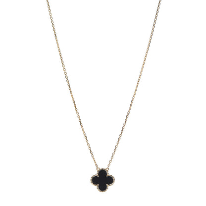 Van Cleef & Arpels 18K Yellow Gold Black Onyx Vintage Alhambra Pendant Necklace 1 of 6