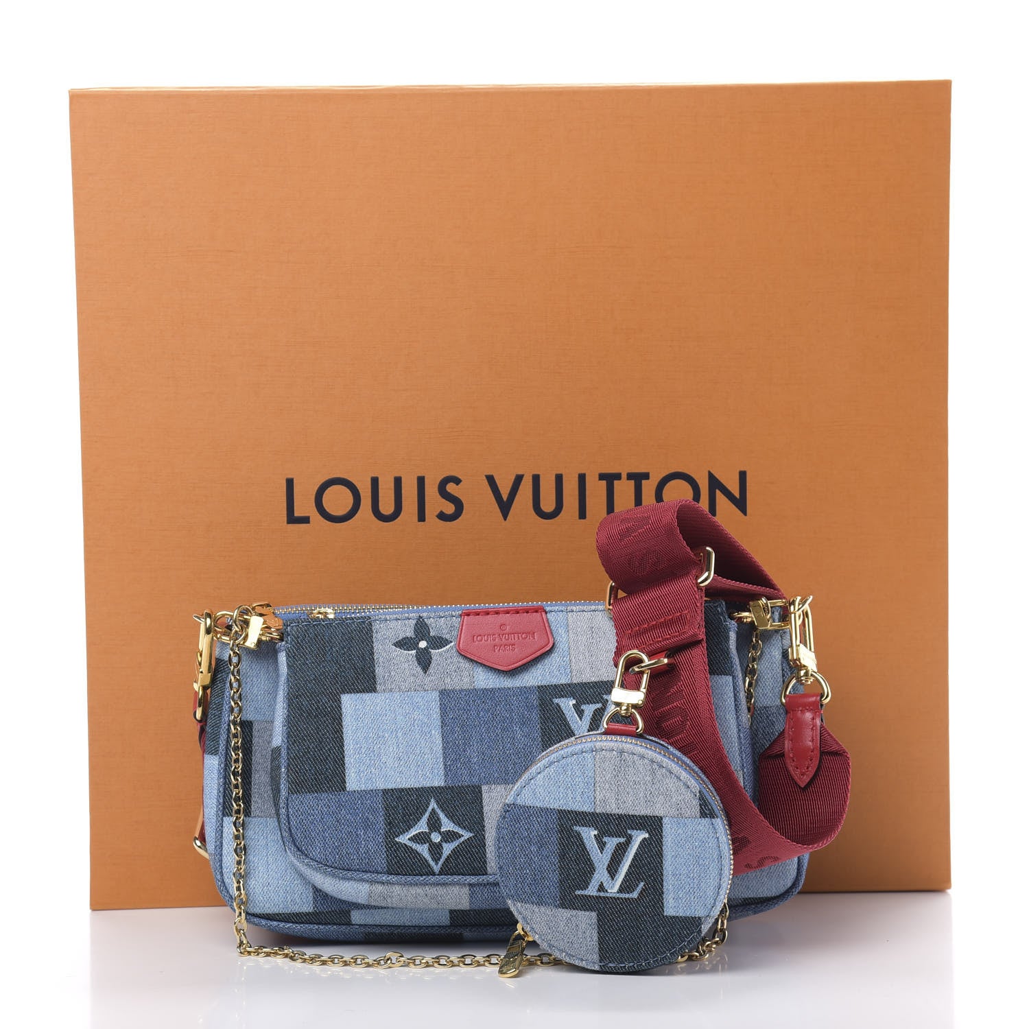 Louis Vuitton Denim Damier Monogram Patchwork Multi Pochette Accessories Blue Rouge 13 of 13