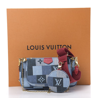 Louis Vuitton Denim Damier Monogram Patchwork Multi Pochette Accessories Blue Rouge 13 of 13