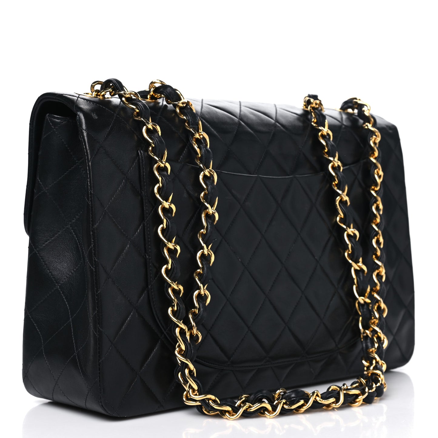 Lambskin Quilted XL Jumbo Single Flap Black