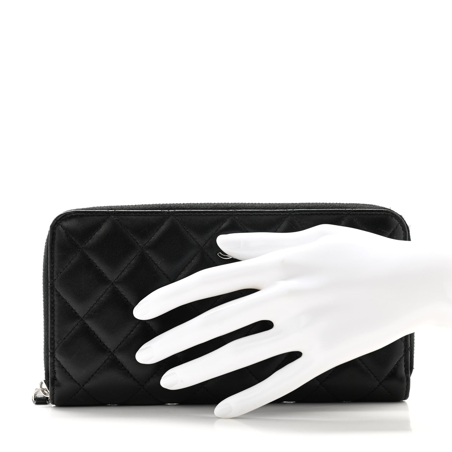 Lambskin Quilted Large Gusset Zip Around Wallet Black