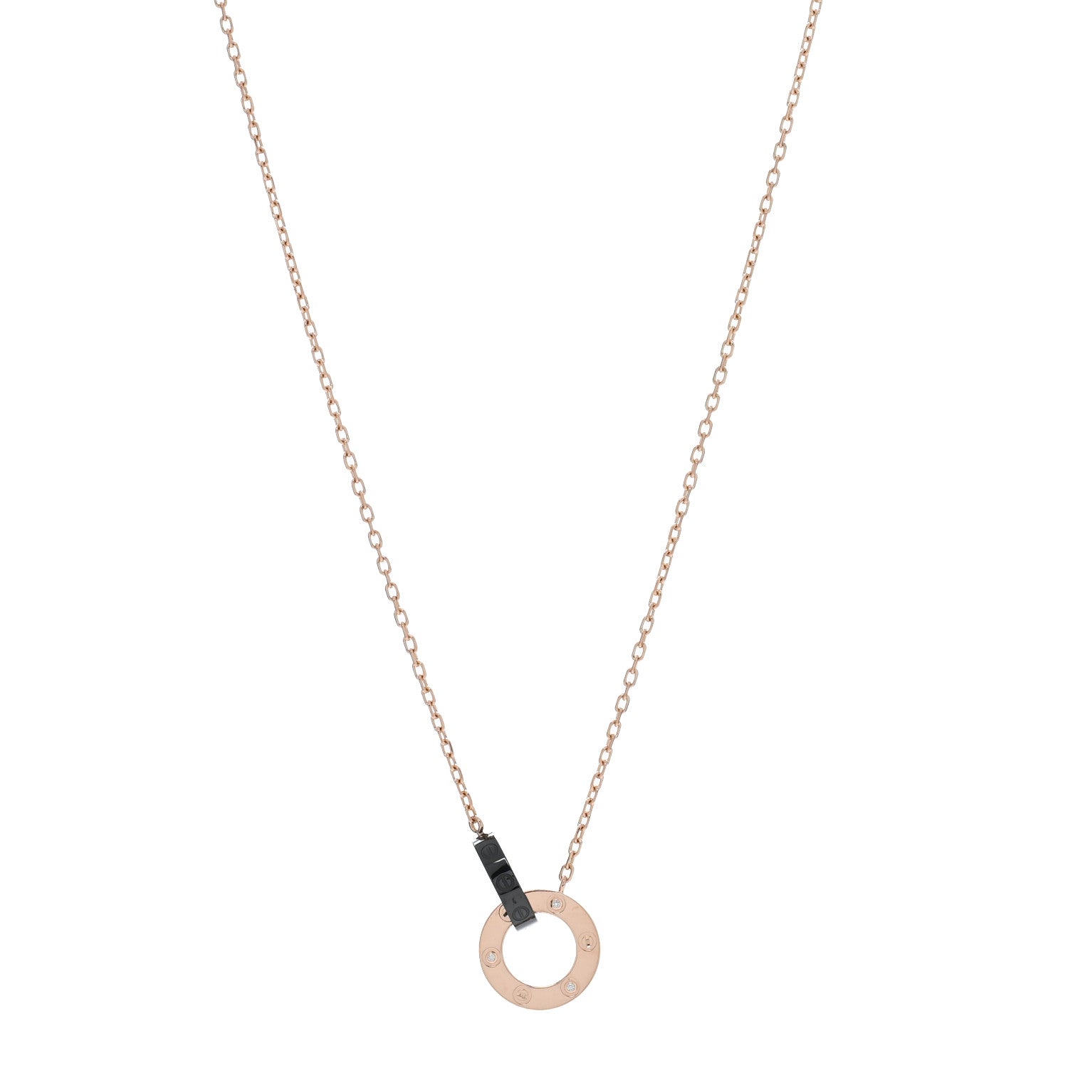 Cartier 18K Pink Gold Black Ceramic Diamond Interlocking LOVE Necklace 1 of 4