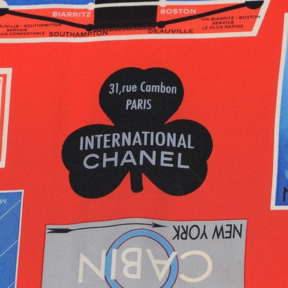 Chanel Silk Travel Stamps Scarf Red 3 of 4