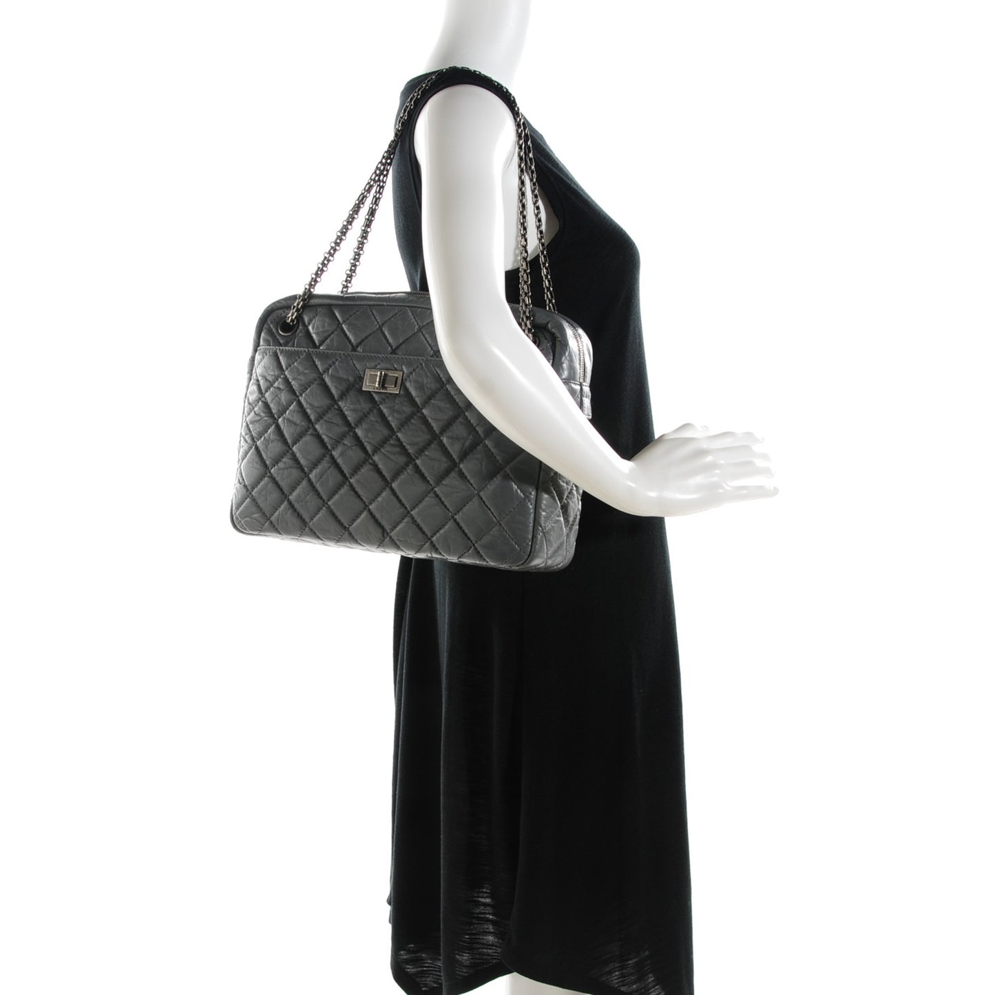 Aged Calfskin Quilted Large Reissue Camera Case Grey
