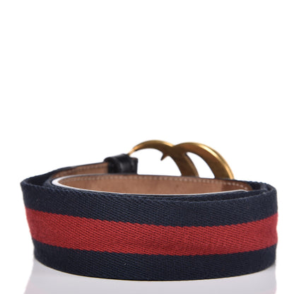 Gucci Nylon Calfskin Double G Web 40mm Belt 80 32 Blue Red Black 3 of 7