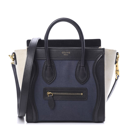 Celine Natural Canvas Smooth Calfskin Nano Luggage Navy 1 of 13