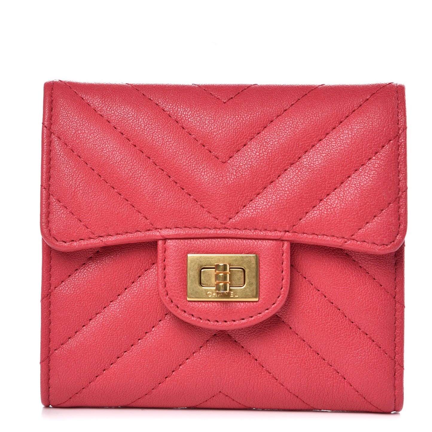 Sheepskin Chevron Quilted Reissue Compact Wallet Light Red