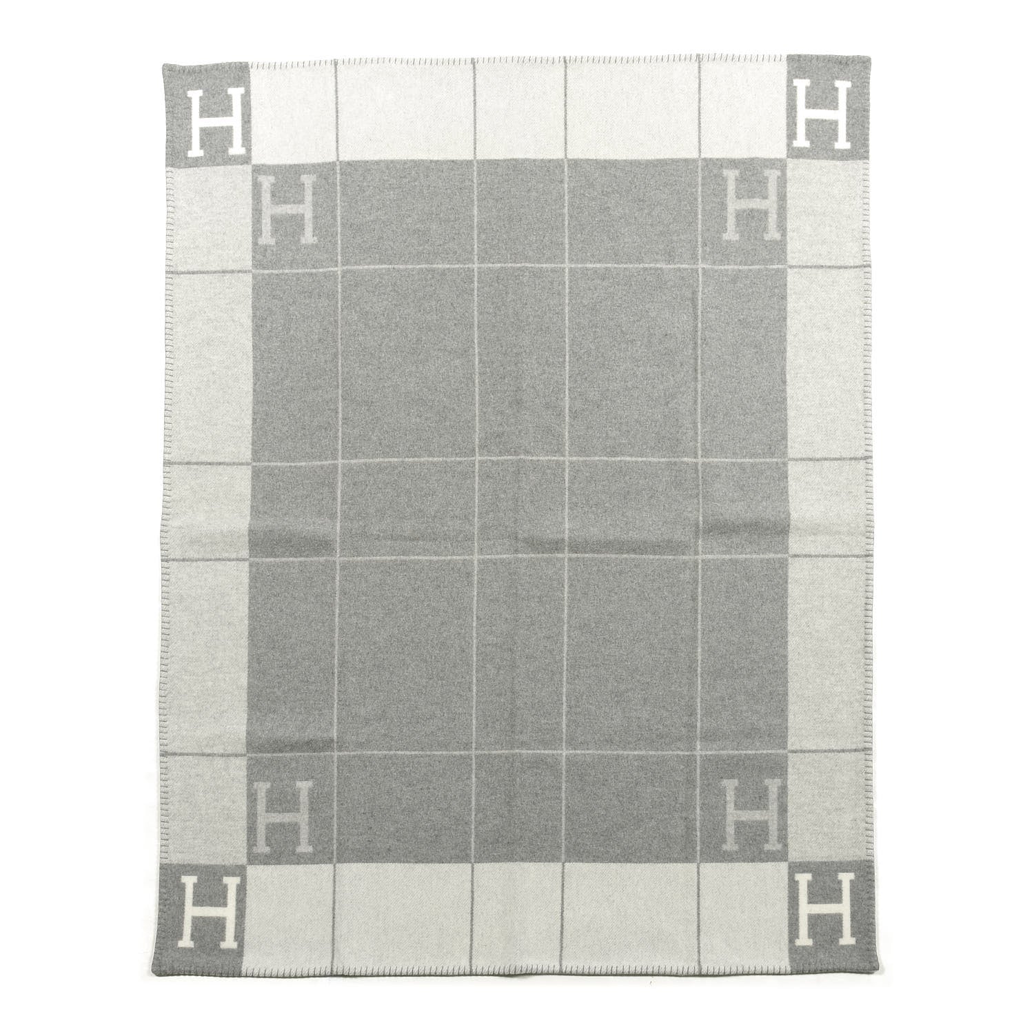 Hermes Wool Cashmere Avalon III Blanket Ecru Gris Clair 1 of 2