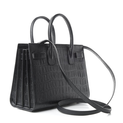 Saint Laurent Calfskin Crocodile Embossed Baby Sac De Jour Black 4 of 9