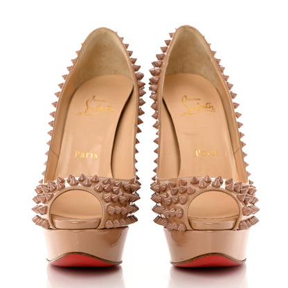 Christian Louboutin Patent Lady Peep Spikes 150 Pumps 37 Nude 3 of 10