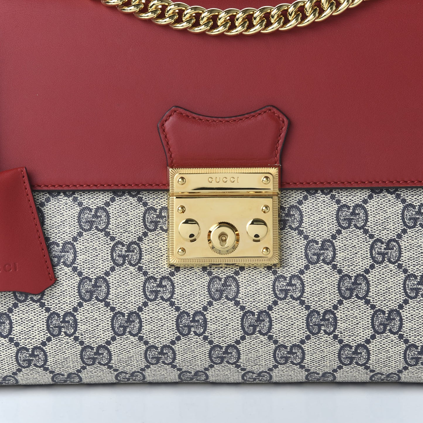GG Supreme Monogram Calfskin Medium Padlock Shoulder Bag Beige Blue Hibiscus Red