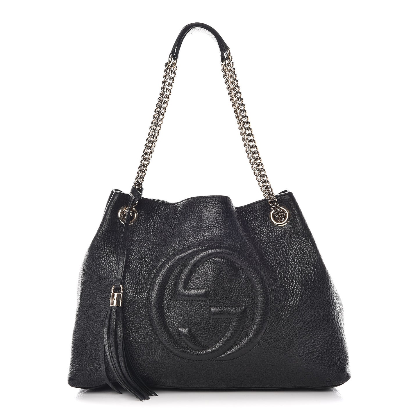 Pebbled Calfskin Medium Soho Chain Shoulder Bag Black