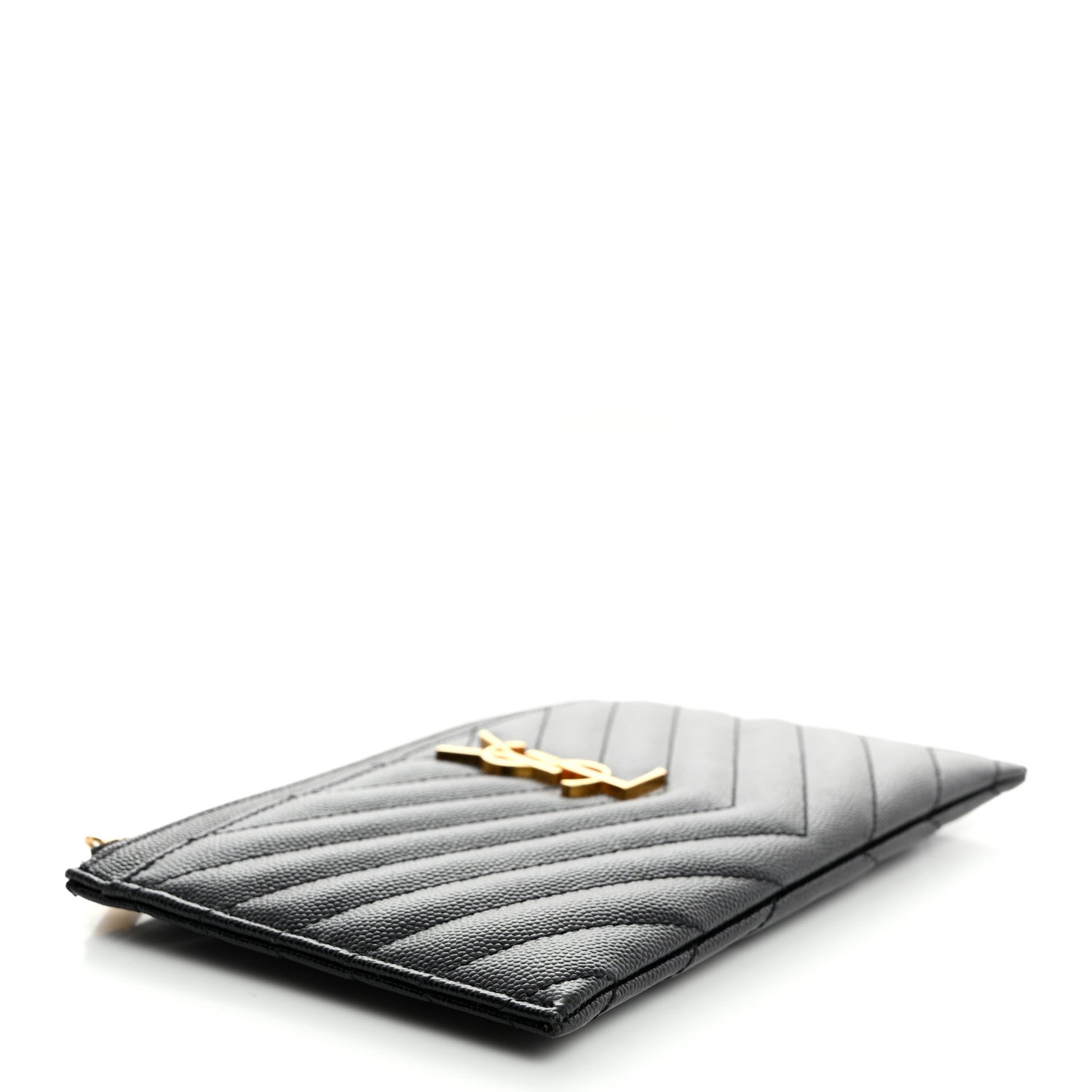 Saint Laurent Grain De Poudre Chevron Monogram Bill Pouch Black 4 of 8