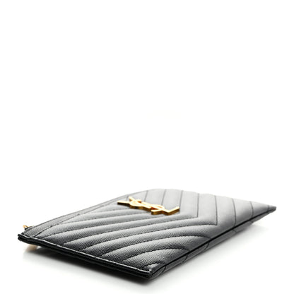 Saint Laurent Grain De Poudre Chevron Monogram Bill Pouch Black 4 of 8