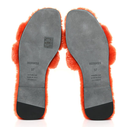Hermes Woolskin Oran Sandals 37 Orange 5 of 8