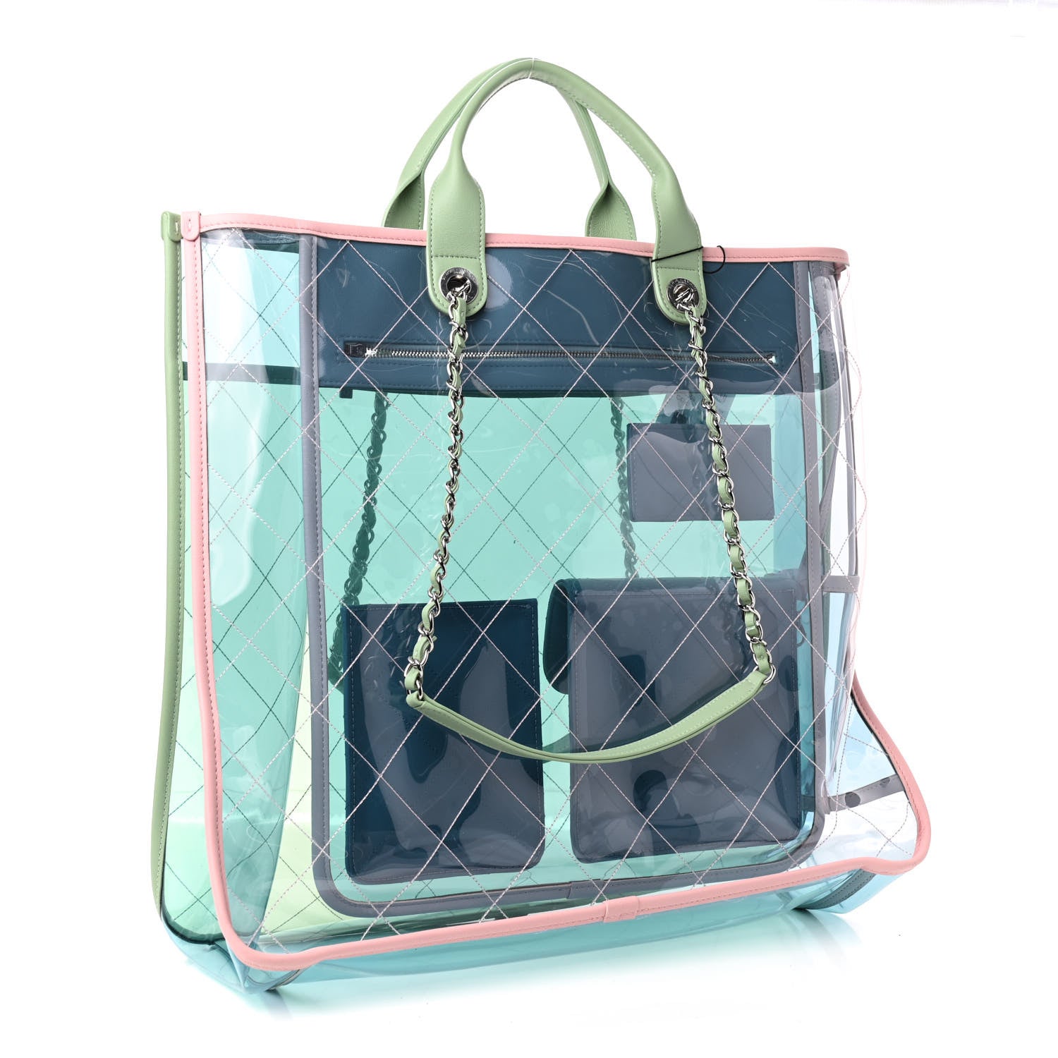 Chanel Lambskin PVC Quilted Large Coco Splash Shopping Bag Blue Green 2 of 8