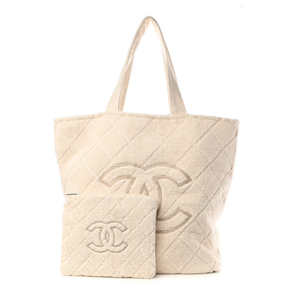Chanel Terry Cotton CC Beach Tote Towel Set Ivory 1 of 10