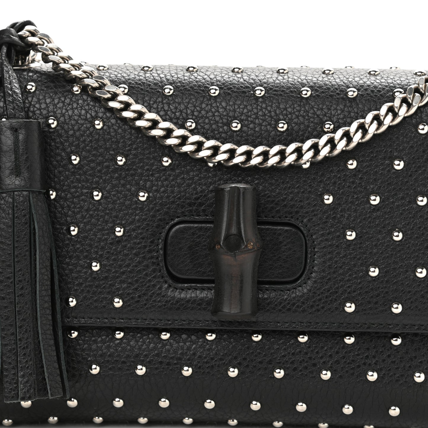 Calfskin Studded Medium Miss Bamboo Shoulder Bag Black
