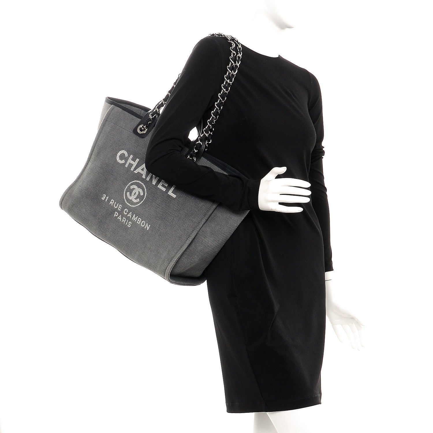 Chanel Canvas Large Deauville Tote Grey 3 of 8