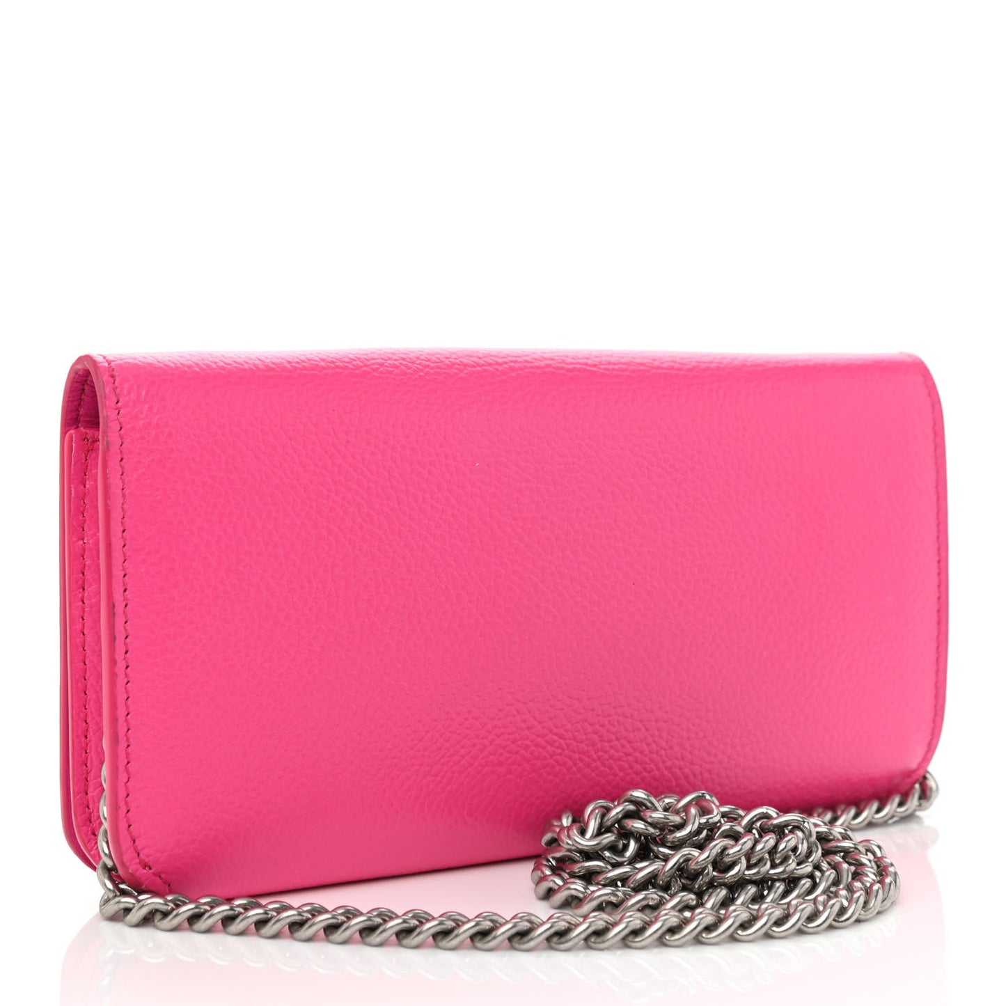 Grained Calfskin Logo Cash Continental Wallet on Chain Acid Pink Black