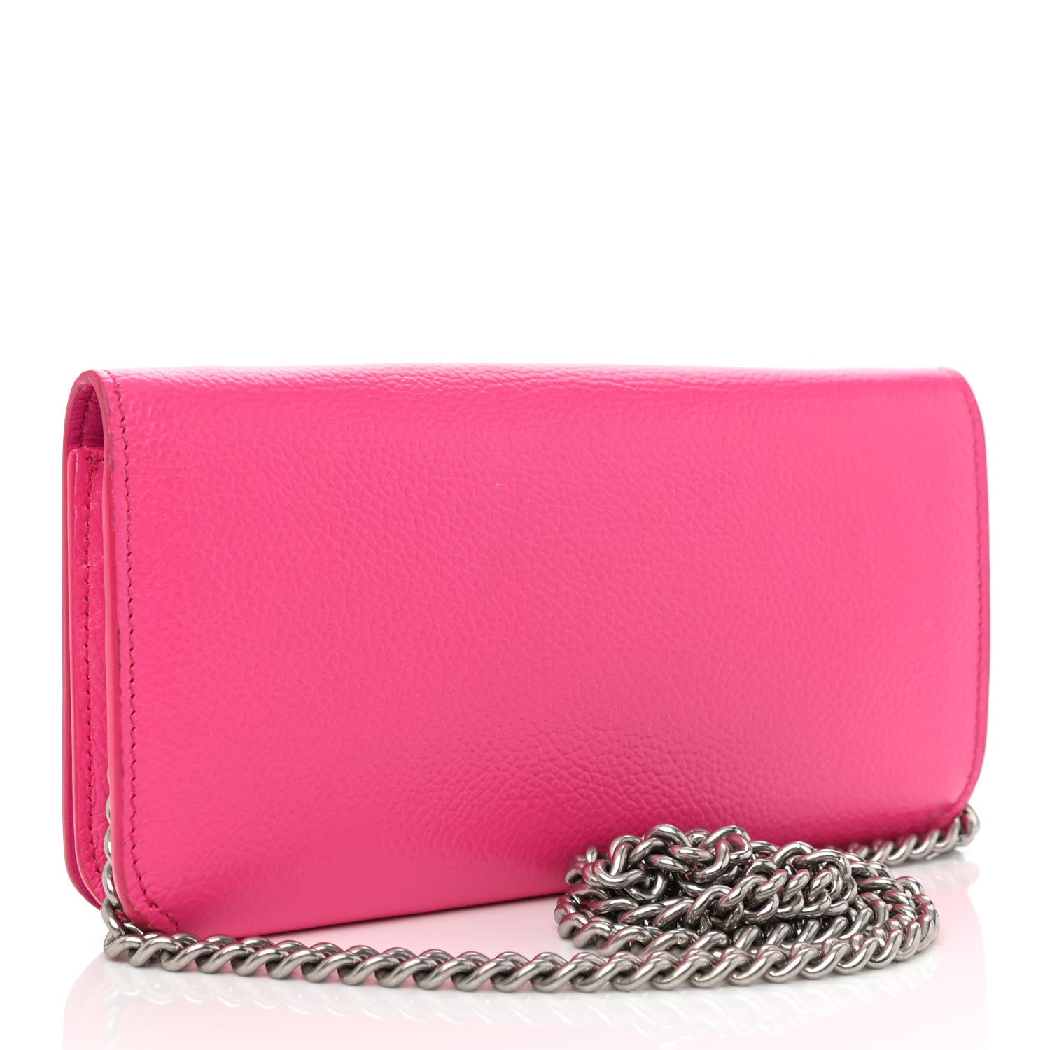 Balenciaga Grained Calfskin Logo Cash Continental Wallet on Chain Acid Pink Black 3 of 7