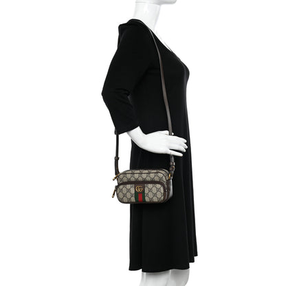 Gucci GG Supreme Monogram Textured Dollar Calfskin Web Mini Ophidia Convertible Shoulder Bag Beige Ebony New Acero 2 of 11