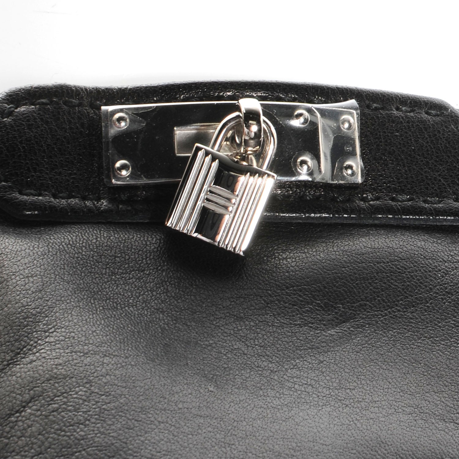 Hermes Lambskin Soya Kelly Lock Gloves Black 7 3 of 5