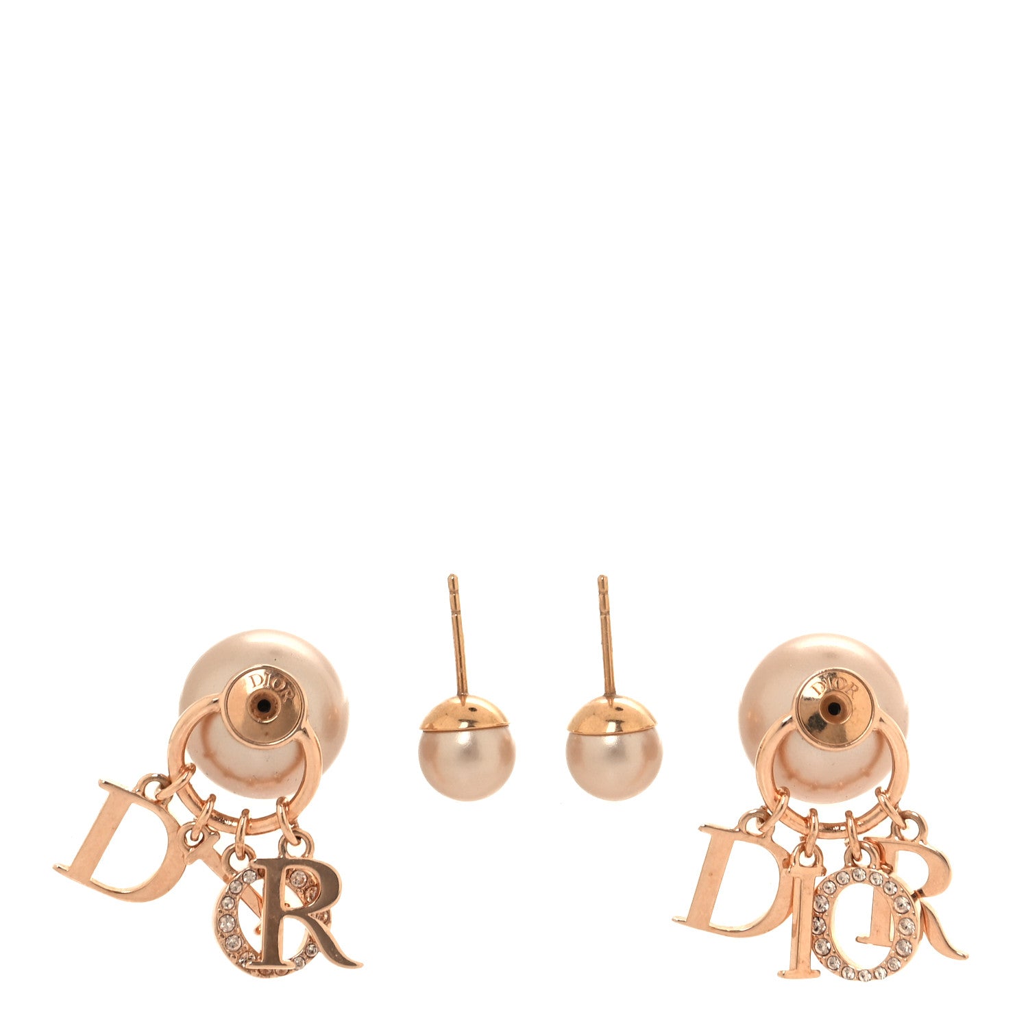 Christian Dior Pearl Crystal Tribal Logo Charms Earrings Rose Gold 3 of 5