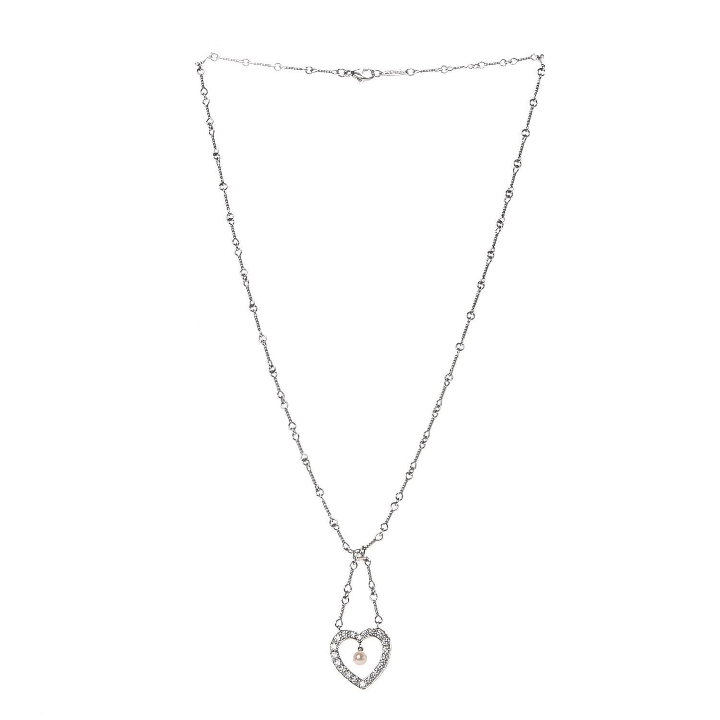 Platinum Diamond Pearl Heart Necklace