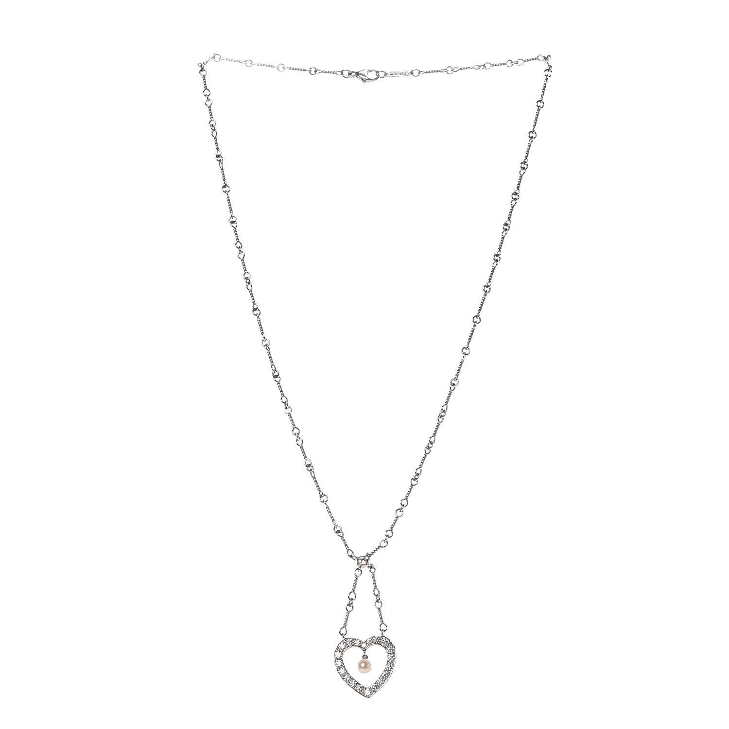 Tiffany Platinum Diamond Pearl Heart Necklace 3 of 7