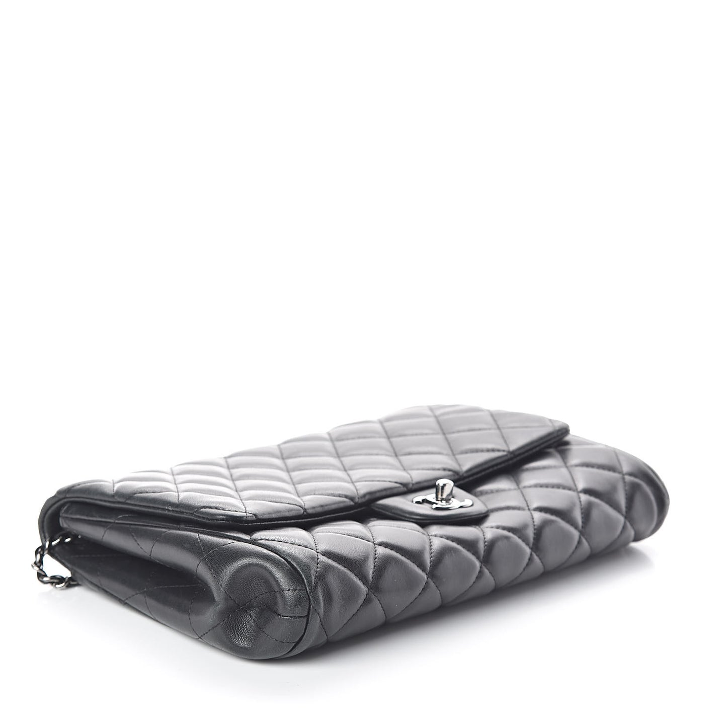 Lambskin Quilted Clutch With Chain Flap Black