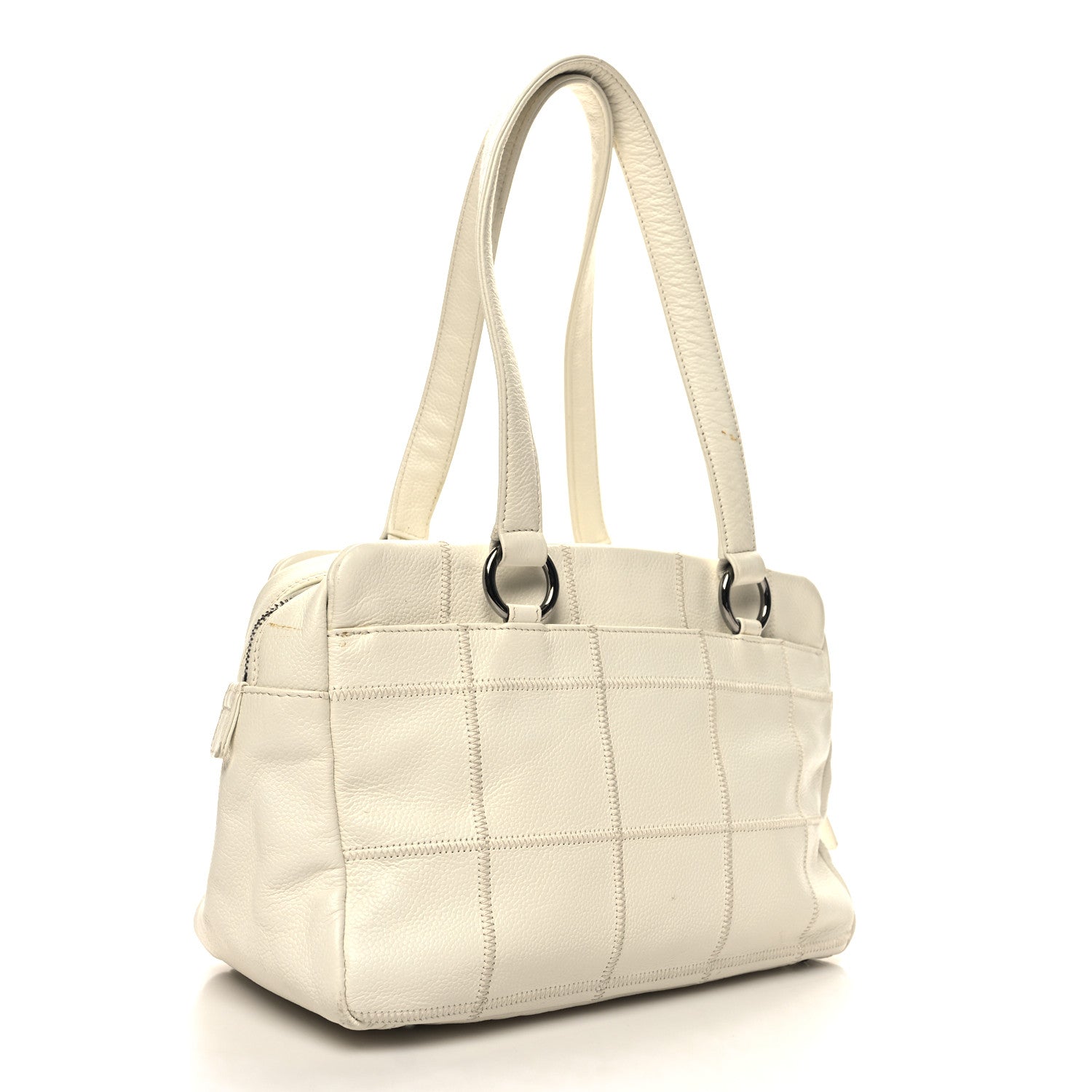 Chanel Caviar Square Stitched Bowler White 3 of 16