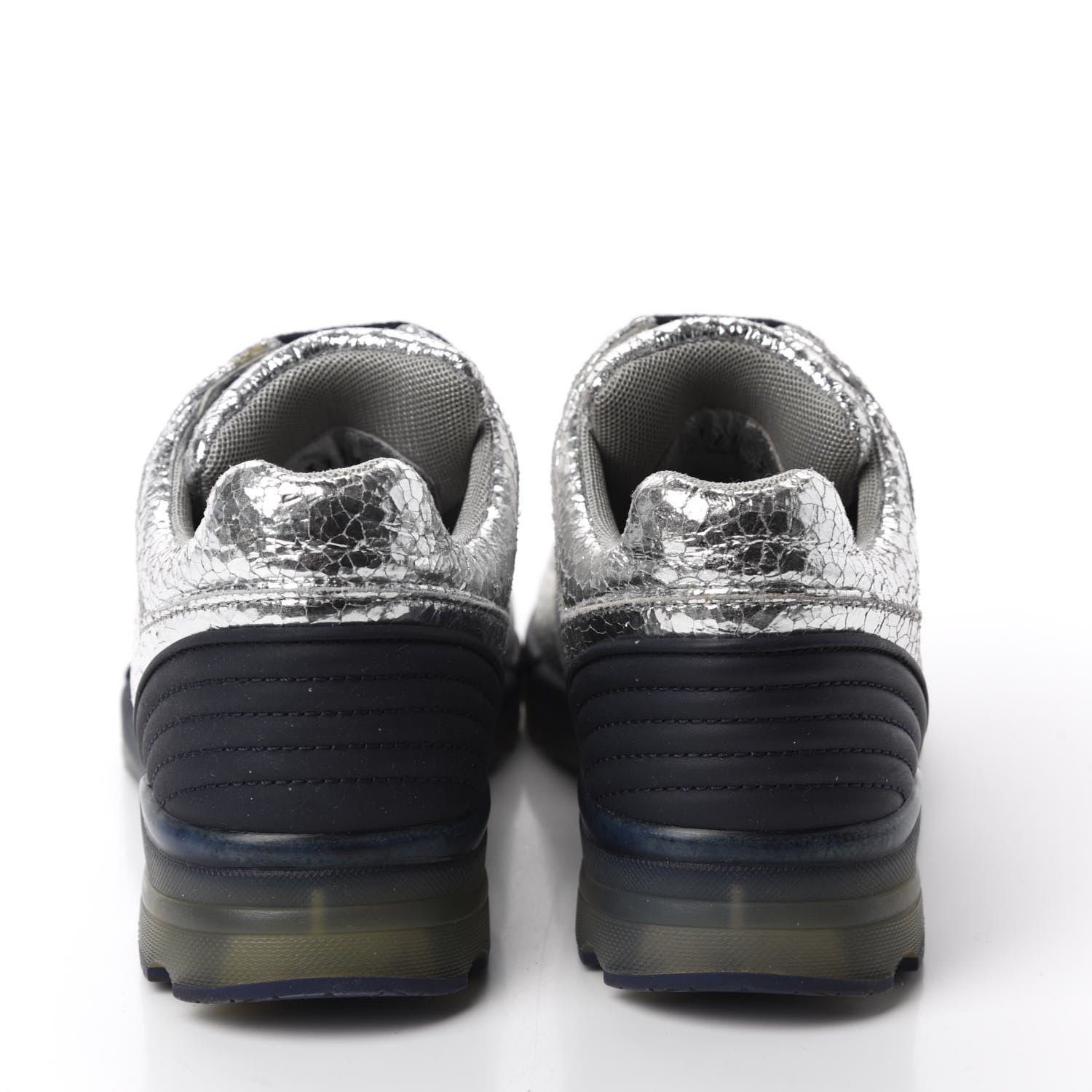 Chanel Metallic Crackled Calfskin CC Sneakers 36.5 Silver Black Navy 5 of 9