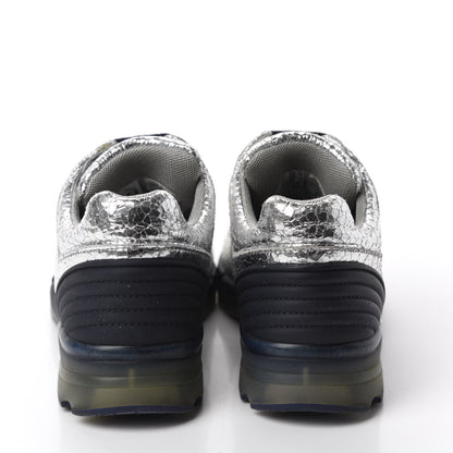 Chanel Metallic Crackled Calfskin CC Sneakers 36.5 Silver Black Navy 5 of 9